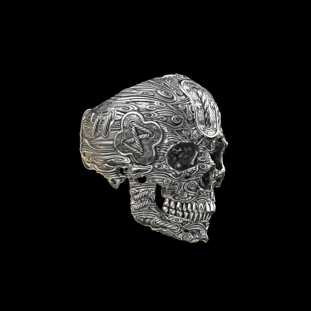 Tied Wind Skull Ring Sterling